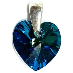 Dije corazon de cristal austriaco de 18 mm con drop de plata color azul titanic
