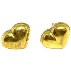Aros corazones inflados de plata dorada 7 mm de ancho x 5 mm de alto