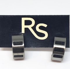Medio cubanito de acero italiano con lineas de esmalte negro 1,5 cm de diametro - comprar online