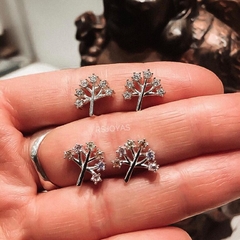 Aros arboles de la vida de plata italiana con circones transparentes engrifados - comprar online