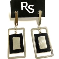 Aros barritas con triple rectangulo colgante de acero y acero negro 5,5cm x 2cm