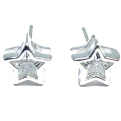 Aros Estrellas con circon transparente con virola de plata italiana de 7 mm