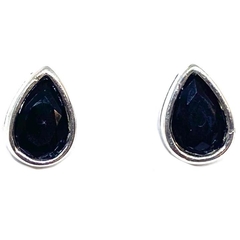 Aros gotas con circon color negro con virola de plata italiana de 5 mm