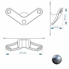 Dibujo de línea con dimensiones del perchero de pared metalizado cromado