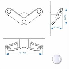 Dibujo de linea con vistas y dimensiones de perchero de pared.