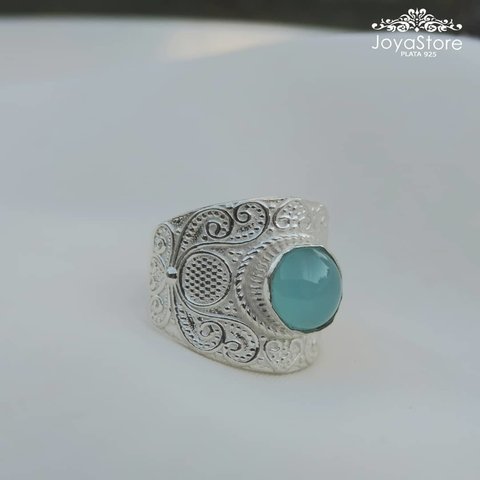 ANILLO DE PLATA Y CALCEDONIA