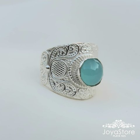 ANILLO DE PLATA Y CALCEDONIA