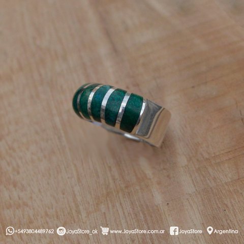 anillo de plata y malaquita