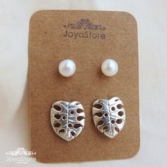CONJUNTO DE AROS x 2 Monstera perla