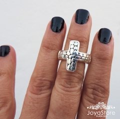 anillo cruz plata inflada