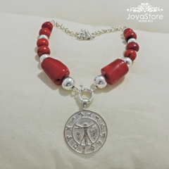 collar grueso plata y coral
