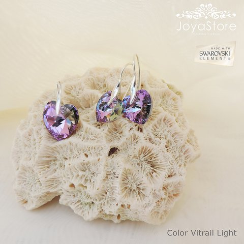 Conjunto Aros y Dije Corazón Cristal 18mm SW