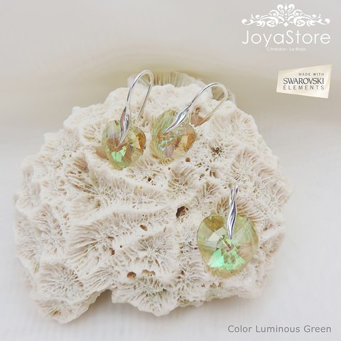 Conjunto Aros y Dije Corazón Cristal 18mm SW