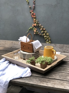 BANDEJA DE RATTAN BLANCA XL