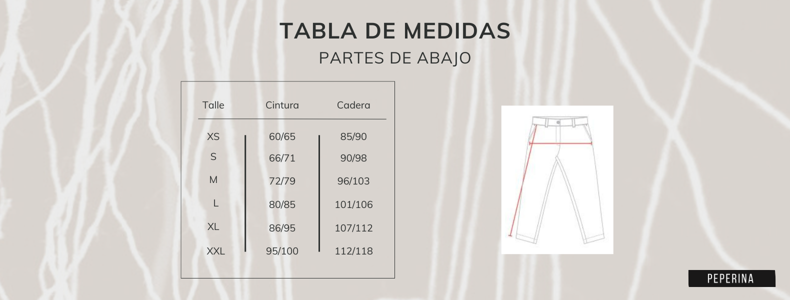 Tabla de talles partes de abajo