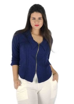 Blusa azul marinho manga 3/4 com zíper - comprar online