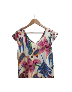 Vestido V flor fondo crudo - comprar online