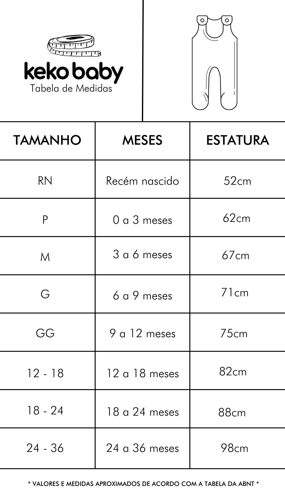 tabela de medida grupo k