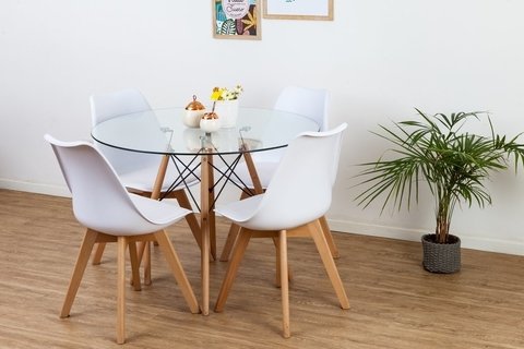 Mesa Vidrio Redonda 1mt + 4 Sillas Tulip