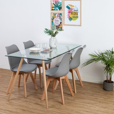 Mesa de Vidrio 140x80 + 4 Sillas Tulip