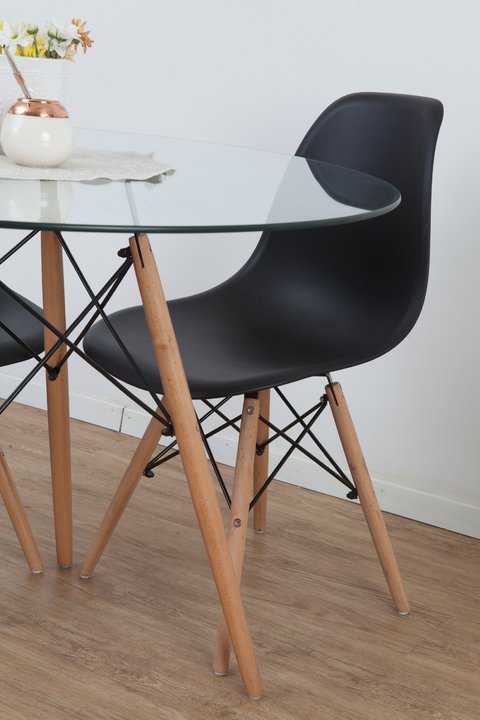 Mesa Vidrio Redonda 1mt + 4 Sillas Eames - Decorando Shop