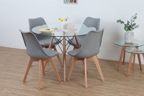 Mesa Vidrio Redonda 1mt + 4 Sillas Tulip