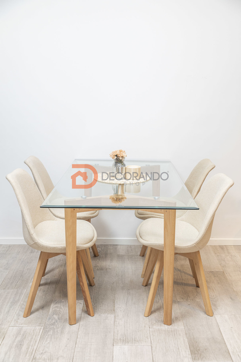 Mesa Estocolmo 140x80 + 4 Sillas Tulip Tapizadas - comprar online