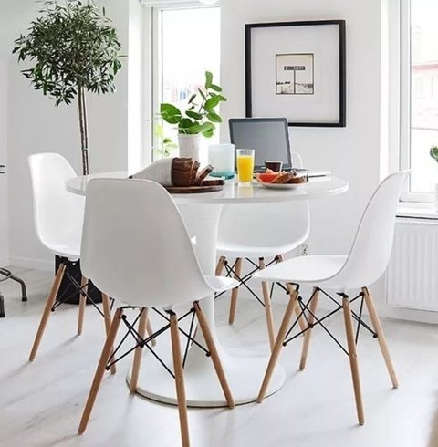 Mesa Tulip redonda 1mt + 4 Sillas Eames