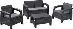 SILLON KETER CORFU 2 CUERPOS + 2 INDIVIDUALES + MESA EXTERIOR APTO TODOS LOS CLIMAS GRAFITO