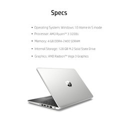 NOTEBOOK HP - Pantalla 14" - AMD Ryzen 3 3200U - Memoria 4GB - Disco SSD M.2 128GB - Color Whisper Silver - tienda online