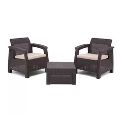SET SILLONES KETER CORFU BALCONY EXTERIOR 2 SILLONES + 1 MESA MARRON OSCURO
