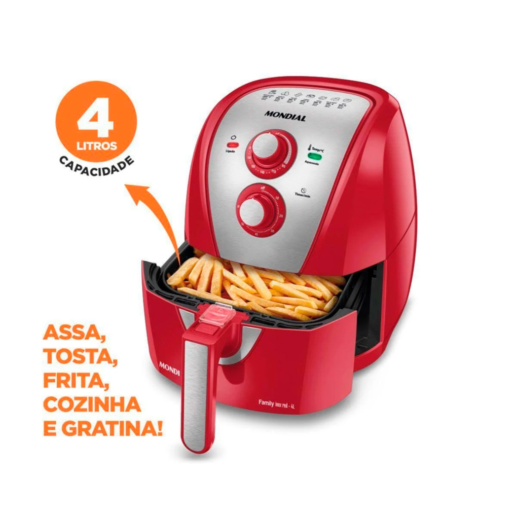 Fritadeira Air Fryer Mondial Vermelha 4 Litros AFN40 - Antiaderente ...