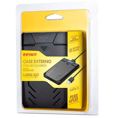 GAVETA Para HD 2.5" INFOKIT USB 3.0 PRETA ECASE-340