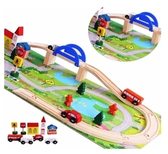 Autopista De Madera Didáctica Para Armar con 29 Piezas Rampa Autos - Take it