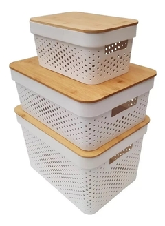 Canasto Organizador Caja Plástico Tapa Madera Extra Large en internet