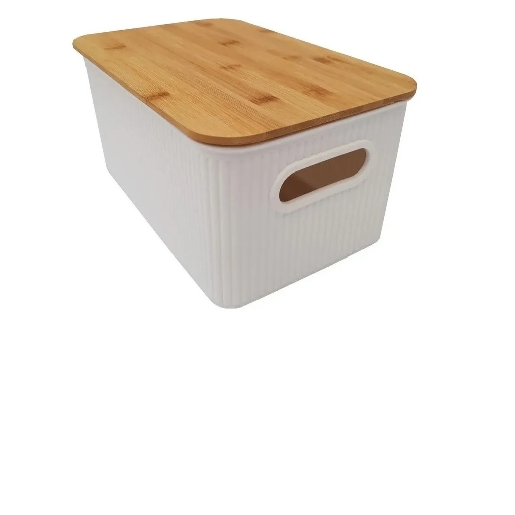 canasto organizador con tapa madera 35x26x17 cm