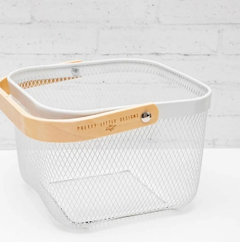 Canasta Compras De Metal Con Manija De Madera Frutas Pan - comprar online
