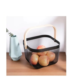 Canasta Compras De Metal Con Manija De Madera Frutas Pan en internet