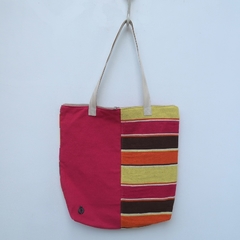 Bolso Bicolor CORRALEJO Liso Fucsia y Rayas Fucsia, Naranja, Marrón y Amarillo