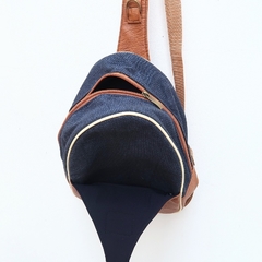 Mochila PALOMBAGGIA Lisa Azul con Cuerina Marrón - tienda online