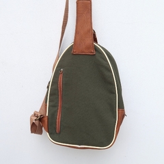Mochila PALOMBAGGIA Lisa Verde con Cuerina Marrón Claro - tienda online
