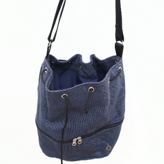 Bolso Fruncido COLONIA Liso Azul con Tira Negra - comprar online