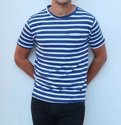 Remera Mangas Cortas NAVAGIO Rayada Azul y Blanca