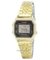 RELOJ CASIO DAMA MODELO RETRO LINEA VINTAGE CAJA Y CORREA EN ACERO INOXIDABLE DORADO PANTALLA NEGRA LA-680WGA-1DF