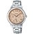 RELOJ CASIO DAMA MALLA EN ACERO INOXIDABLE PLATEADA DIAL DE COLOR COMBINABLE CON LAS AGUJAS Y NUMEROS ROMANOS JUNTO A LOS CRISTALES DE SWAROVSKI SHE-3059D-9A