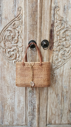 ACC076- Cartera de ratan forrada algodon 32x22x12cmh