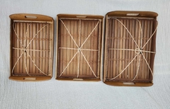 BAM006 - Juegos de tres bandejas de bambu con tapa - tienda online