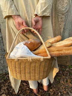 ACC060- Cesta de ratan con manija forrada en algodón -NATURAL - comprar online