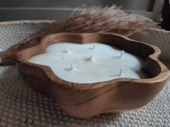 MATTi192- Bowl de teca seis petalos con vela 6 pabilos