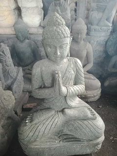 PIE220- Buda de piedra sentado mudra rezo 1,10m
